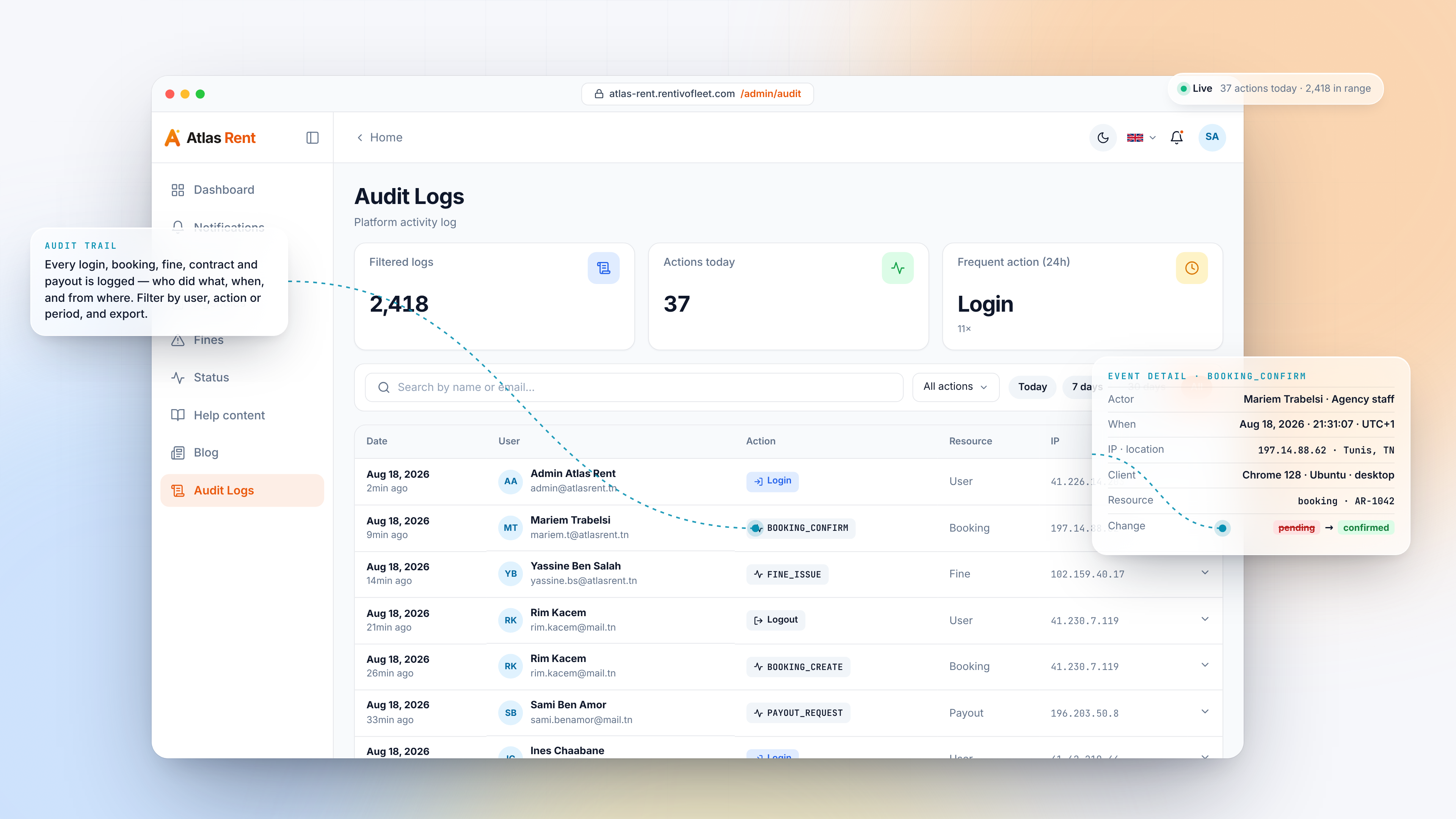 Admin Features — Audit logs light