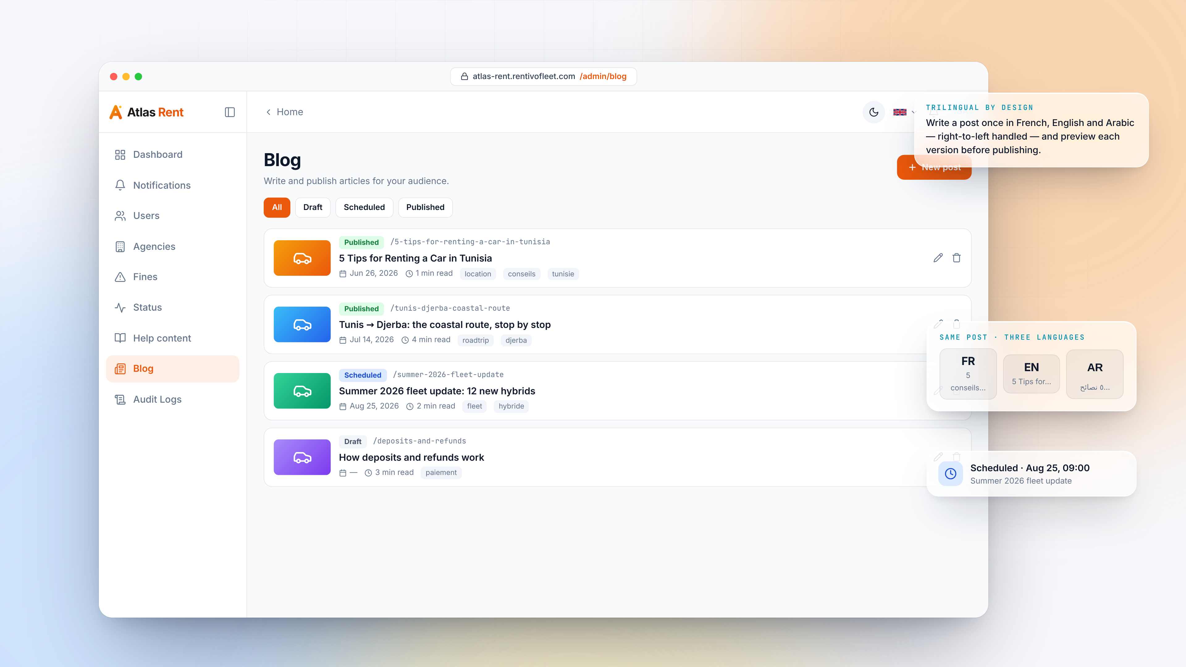 Admin Features — Blog list light